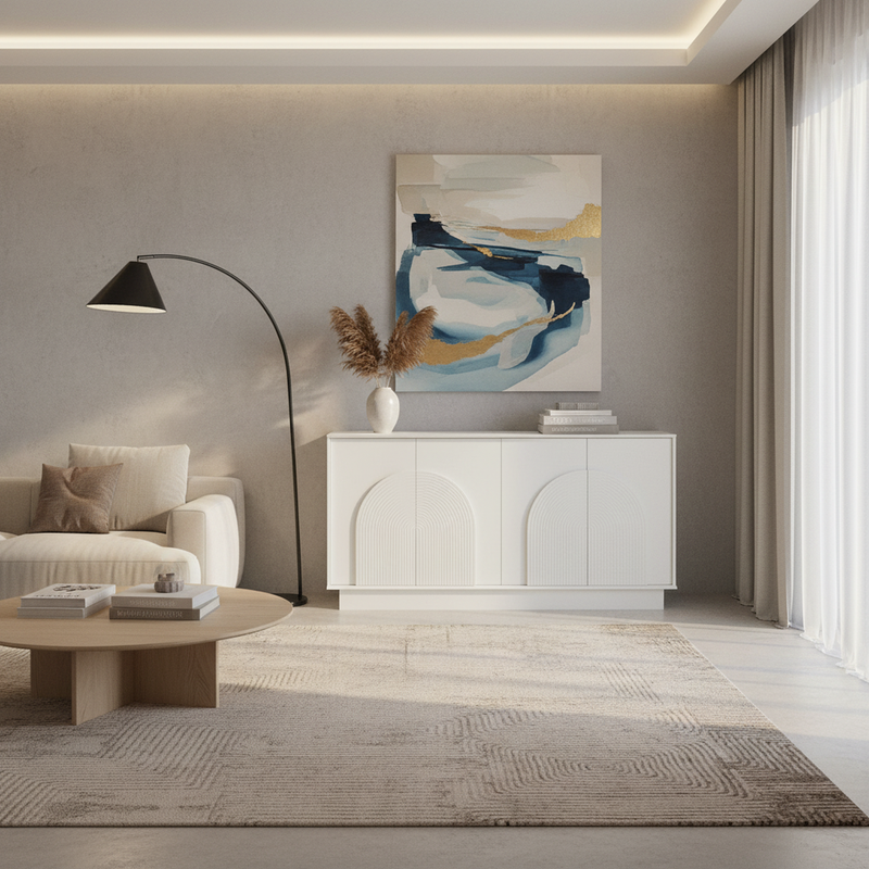 Buffet blanc mat élégant forme arches en relief 4 portes BRACT