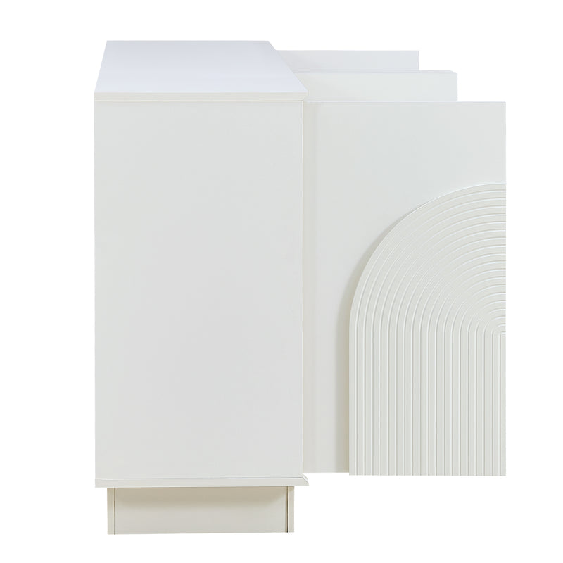 Buffet blanc mat élégant forme arches en relief 4 portes BRACT