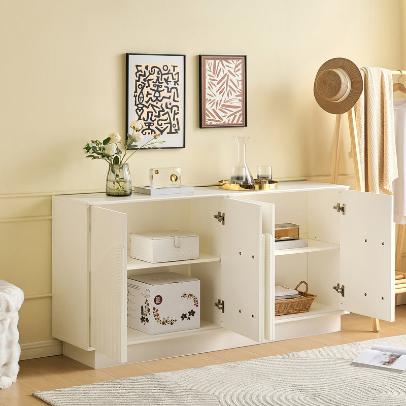 Buffet blanc mat élégant forme arches en relief 4 portes BRACT
