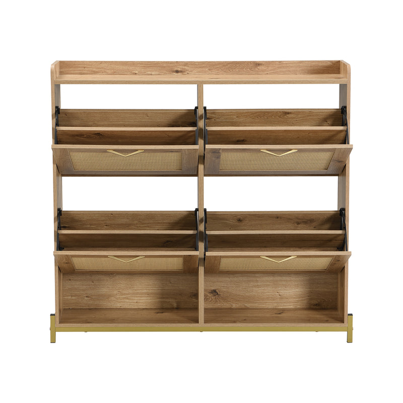 Meuble à chaussures effet bois et rotin MDF 4 portes battantes BRATAK