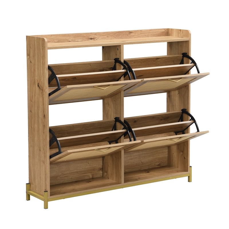 Meuble à chaussures effet bois et rotin MDF 4 portes battantes BRATAK