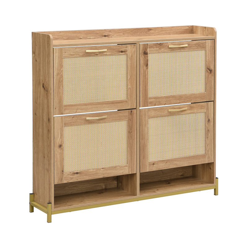 Meuble à chaussures effet bois et rotin MDF 4 portes battantes BRATAK