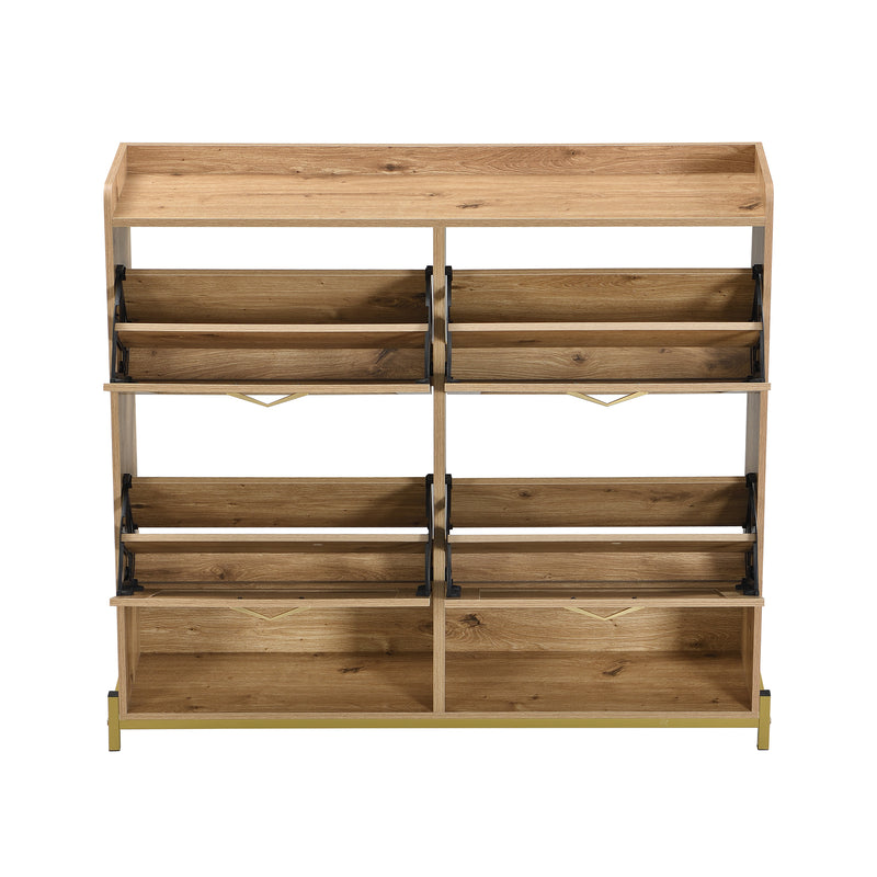 Meuble à chaussures effet bois et rotin MDF 4 portes battantes BRATAK