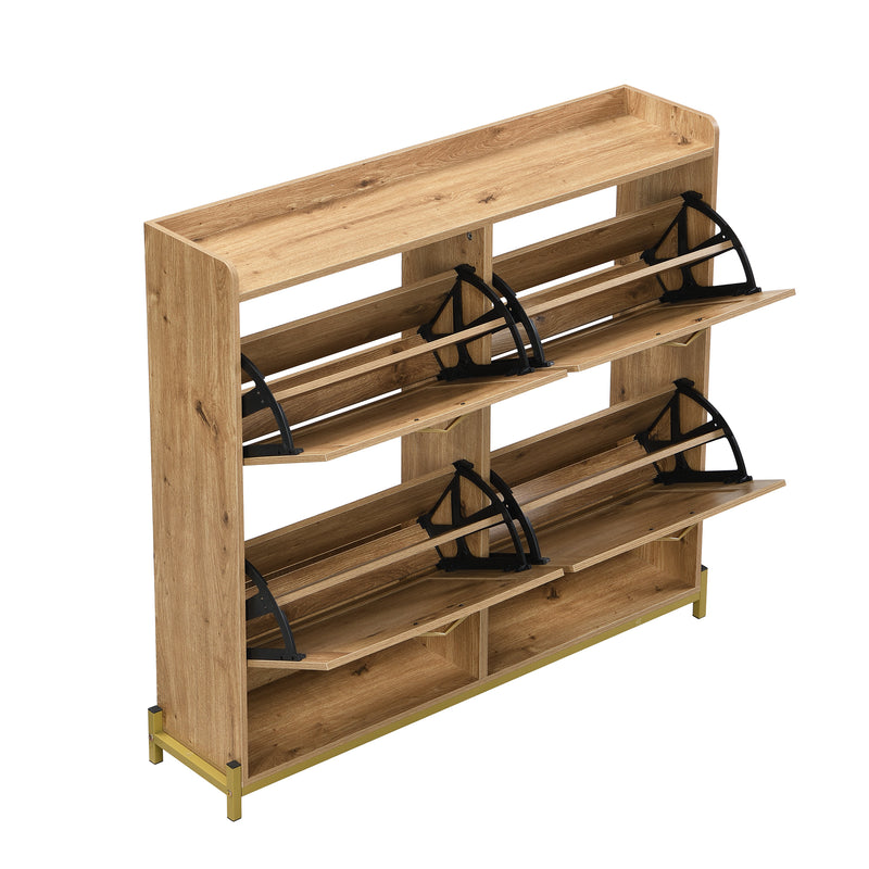 Meuble à chaussures effet bois et rotin MDF 4 portes battantes BRATAK