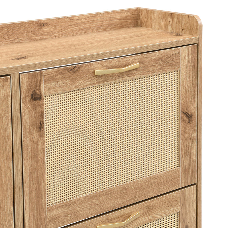 Meuble à chaussures effet bois et rotin MDF 4 portes battantes BRATAK