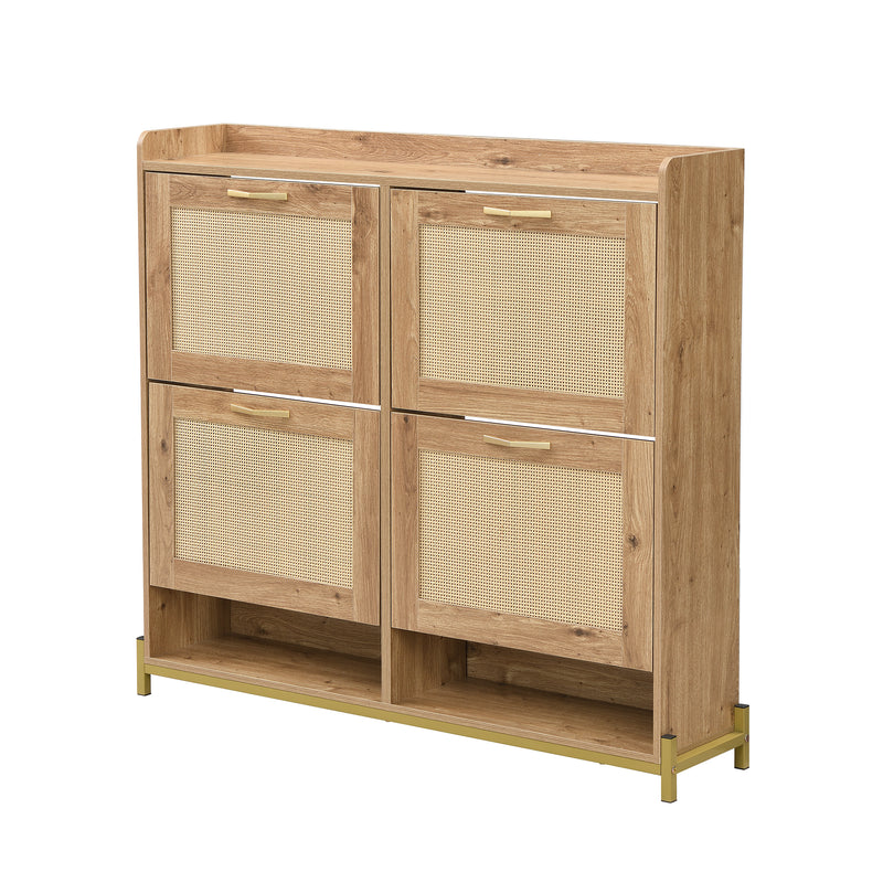 Meuble à chaussures effet bois et rotin MDF 4 portes battantes BRATAK
