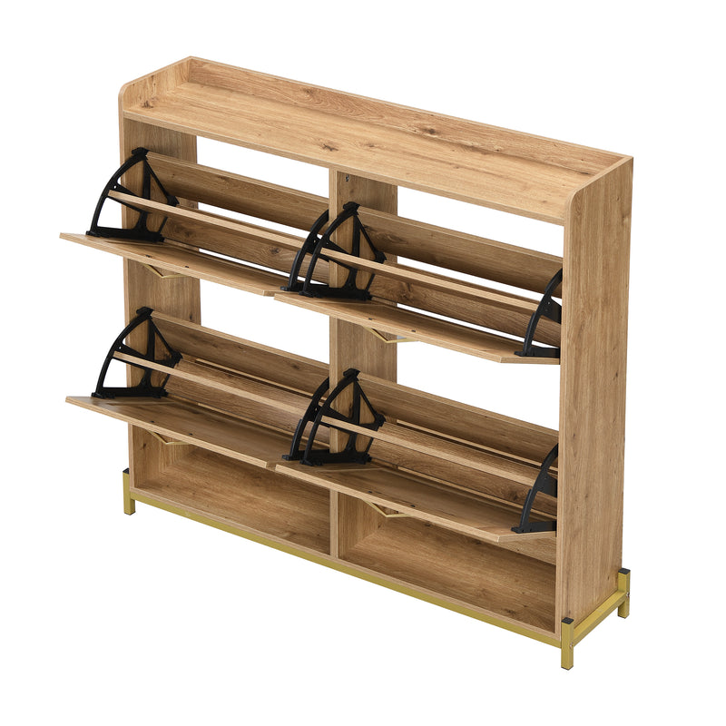 Meuble à chaussures effet bois et rotin MDF 4 portes battantes BRATAK