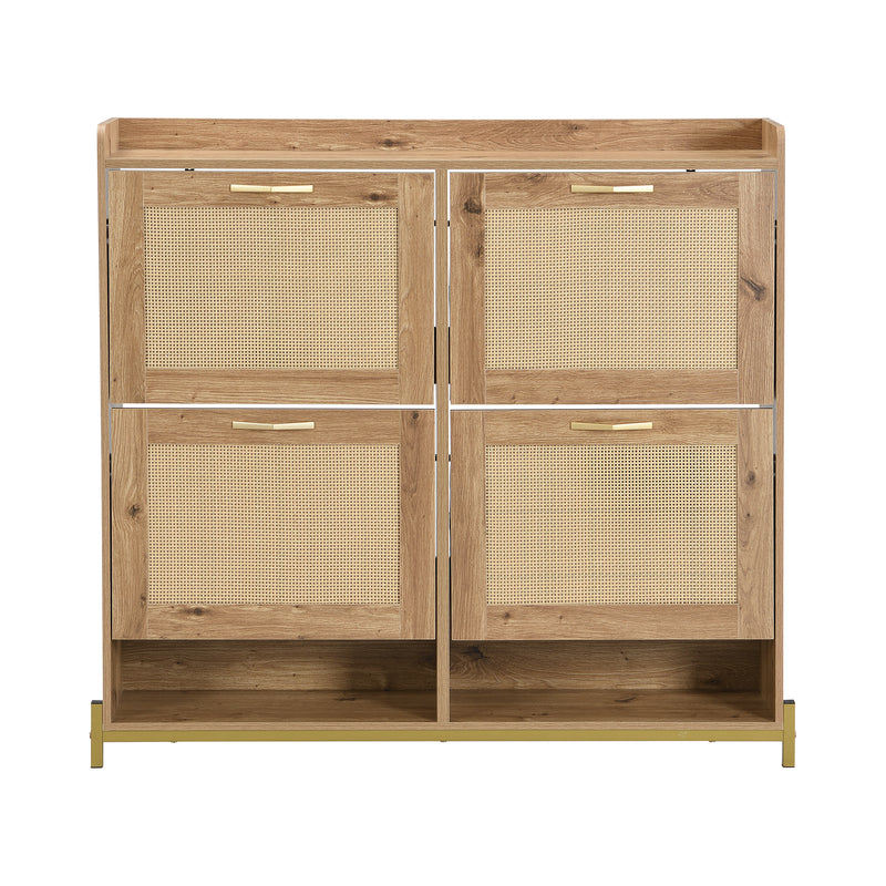 Meuble à chaussures effet bois et rotin MDF 4 portes battantes BRATAK