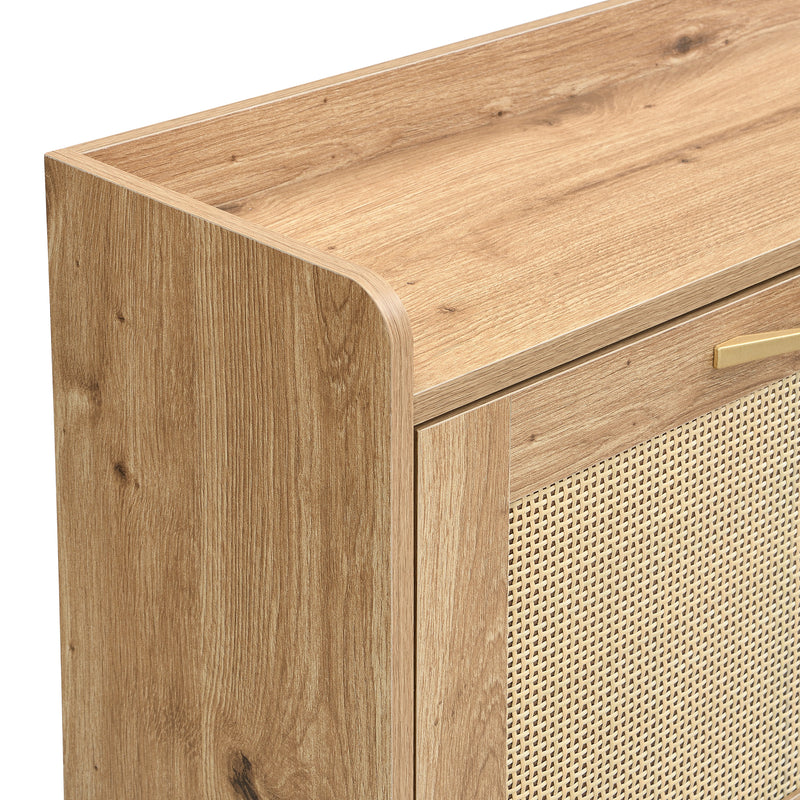 Meuble à chaussures effet bois et rotin MDF 4 portes battantes BRATAK