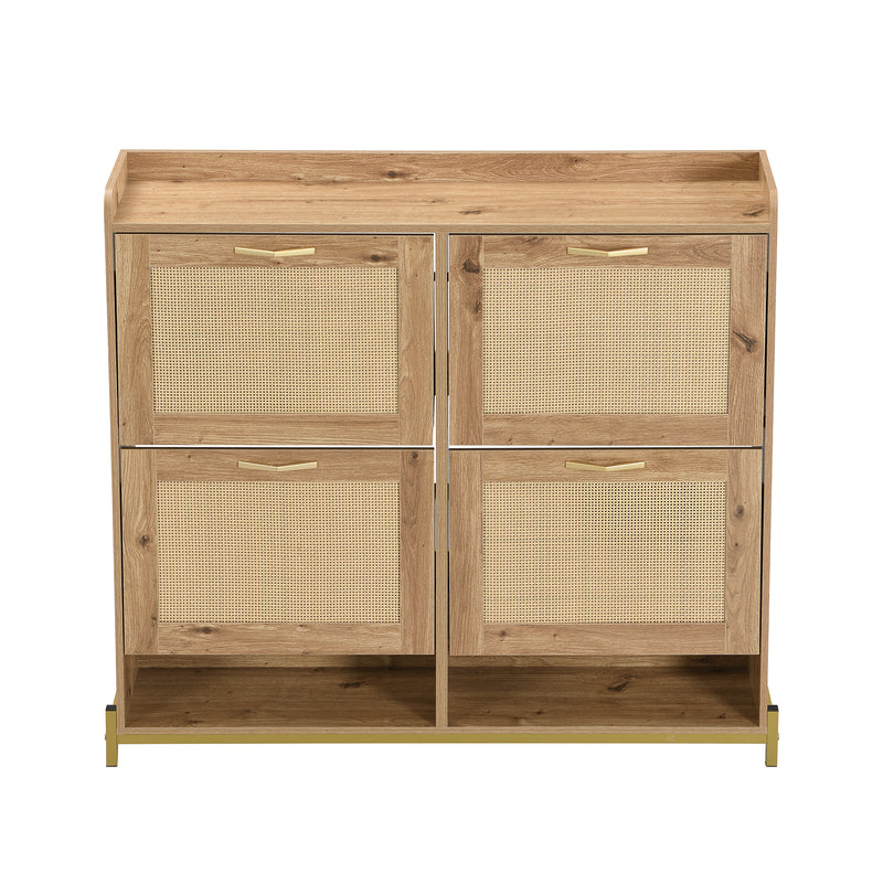 Meuble à chaussures effet bois et rotin MDF 4 portes battantes BRATAK