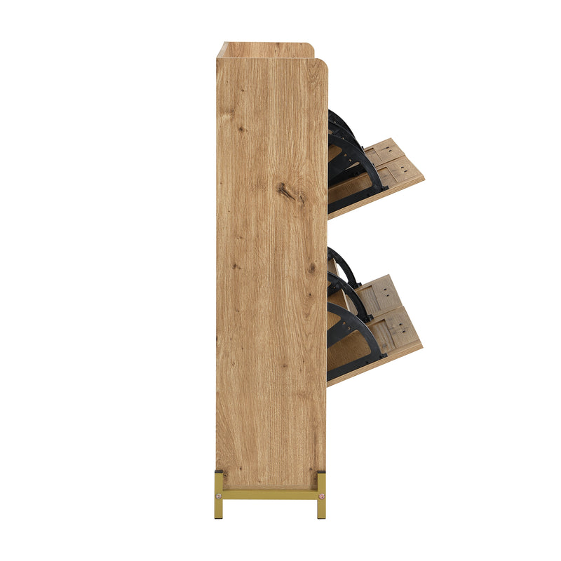 Meuble à chaussures effet bois et rotin MDF 4 portes battantes BRATAK
