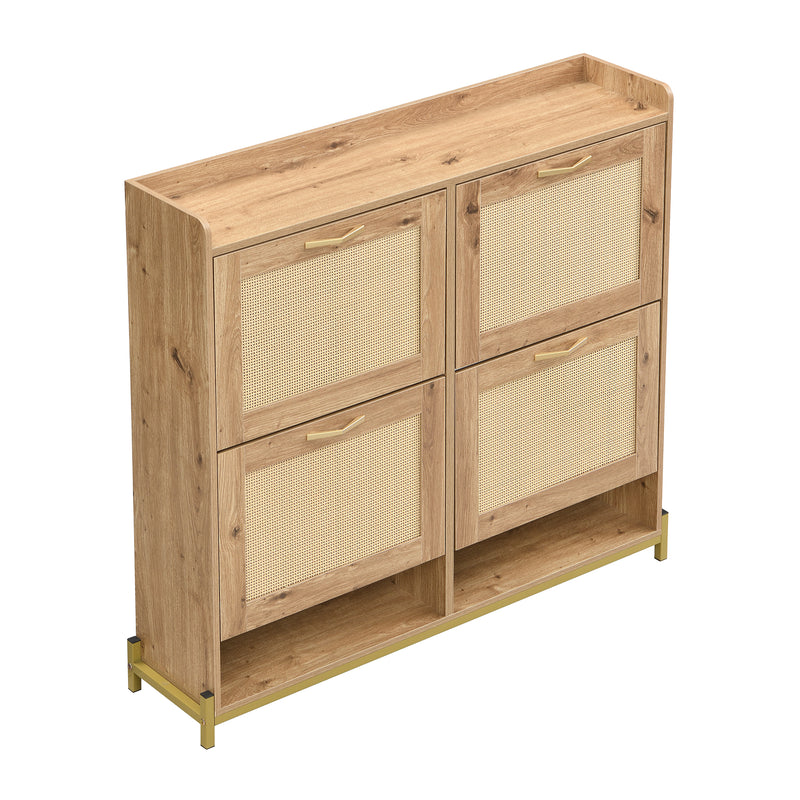 Meuble à chaussures effet bois et rotin MDF 4 portes battantes BRATAK