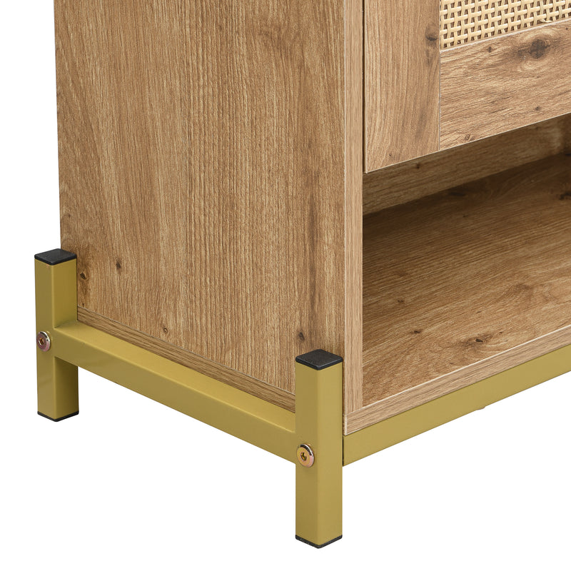Meuble à chaussures effet bois et rotin MDF 4 portes battantes BRATAK