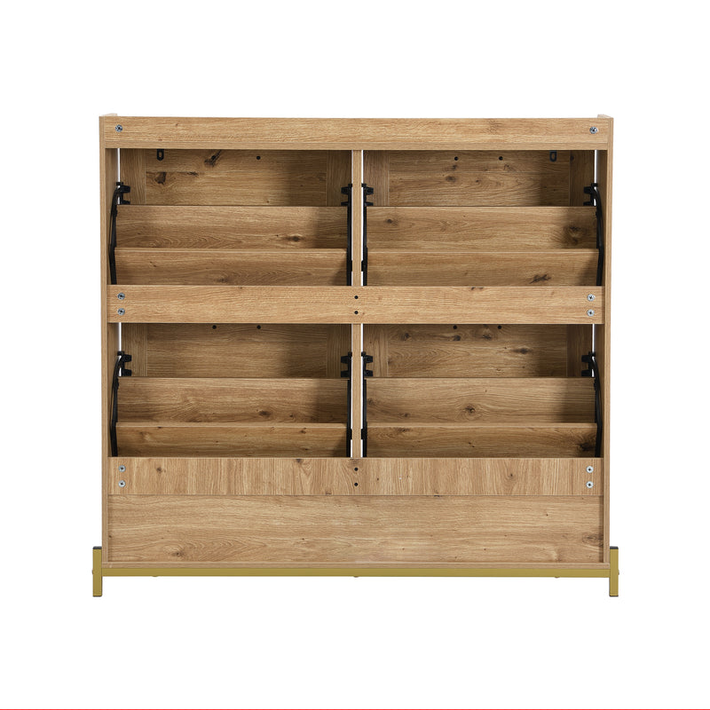 Meuble à chaussures effet bois et rotin MDF 4 portes battantes BRATAK