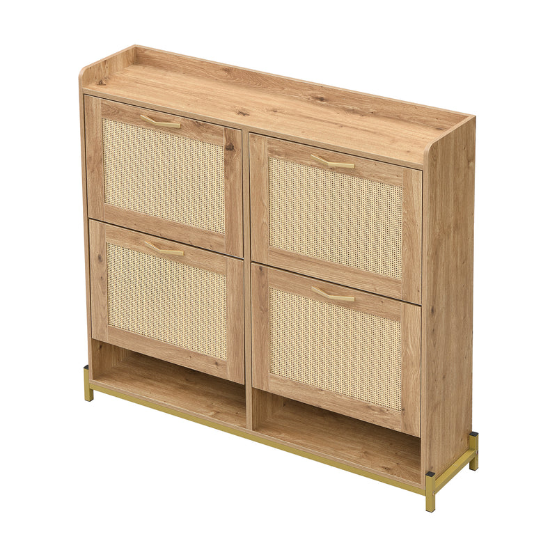 Meuble à chaussures effet bois et rotin MDF 4 portes battantes BRATAK