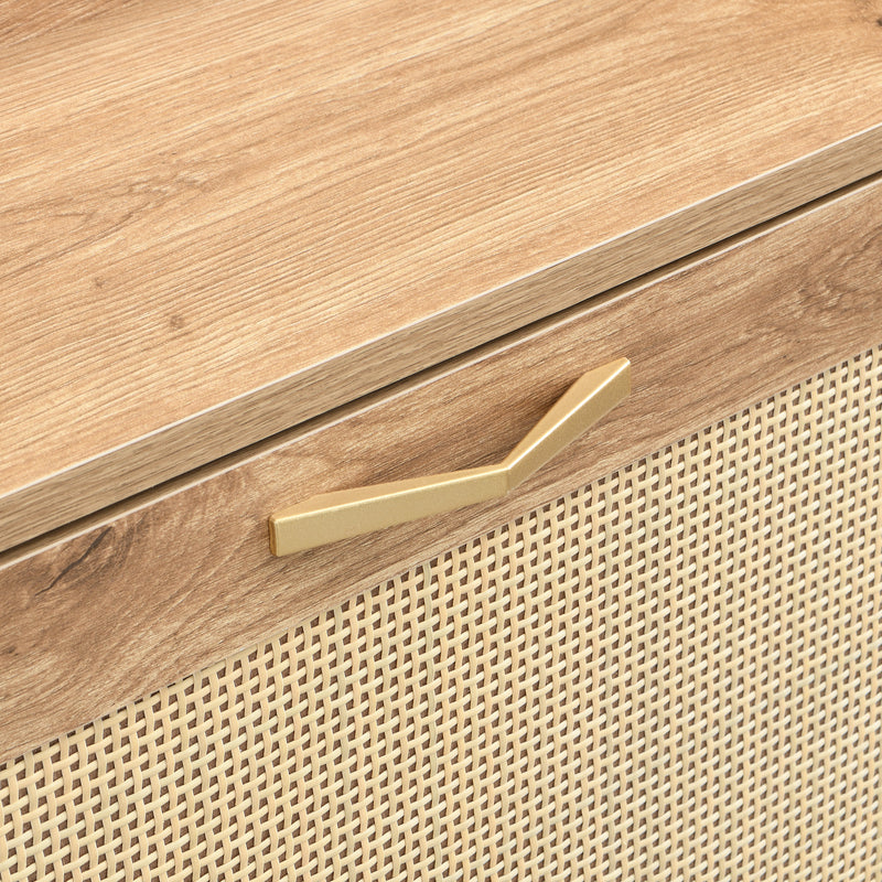 Meuble à chaussures effet bois et rotin MDF 4 portes battantes BRATAK
