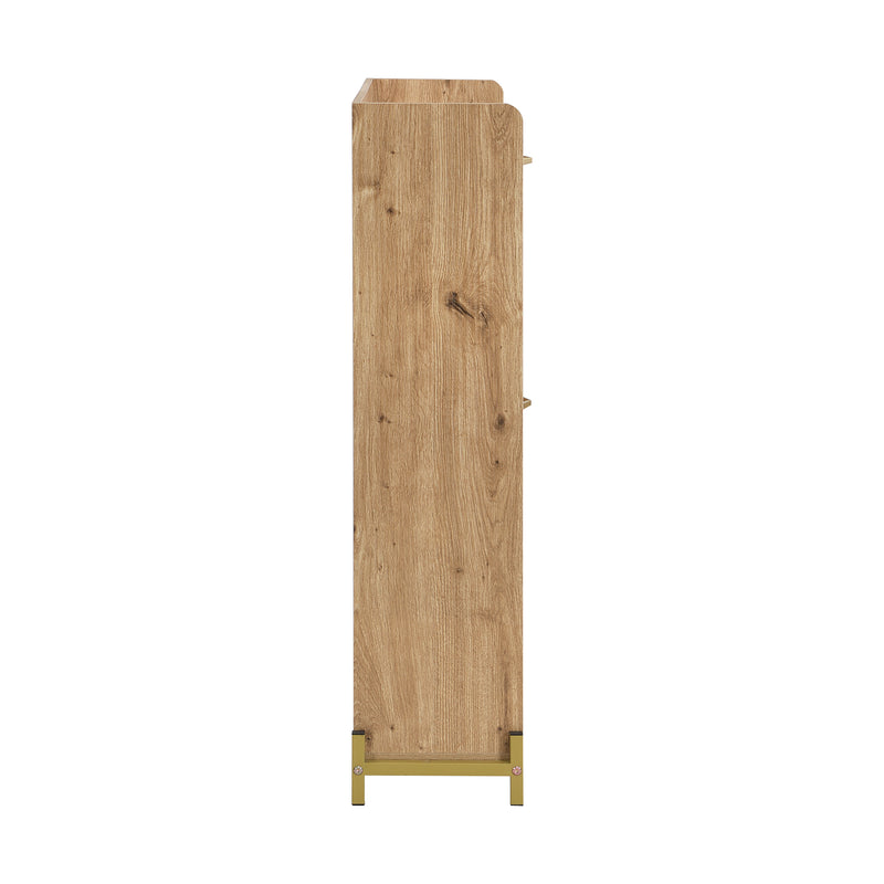 Meuble à chaussures effet bois et rotin MDF 4 portes battantes BRATAK
