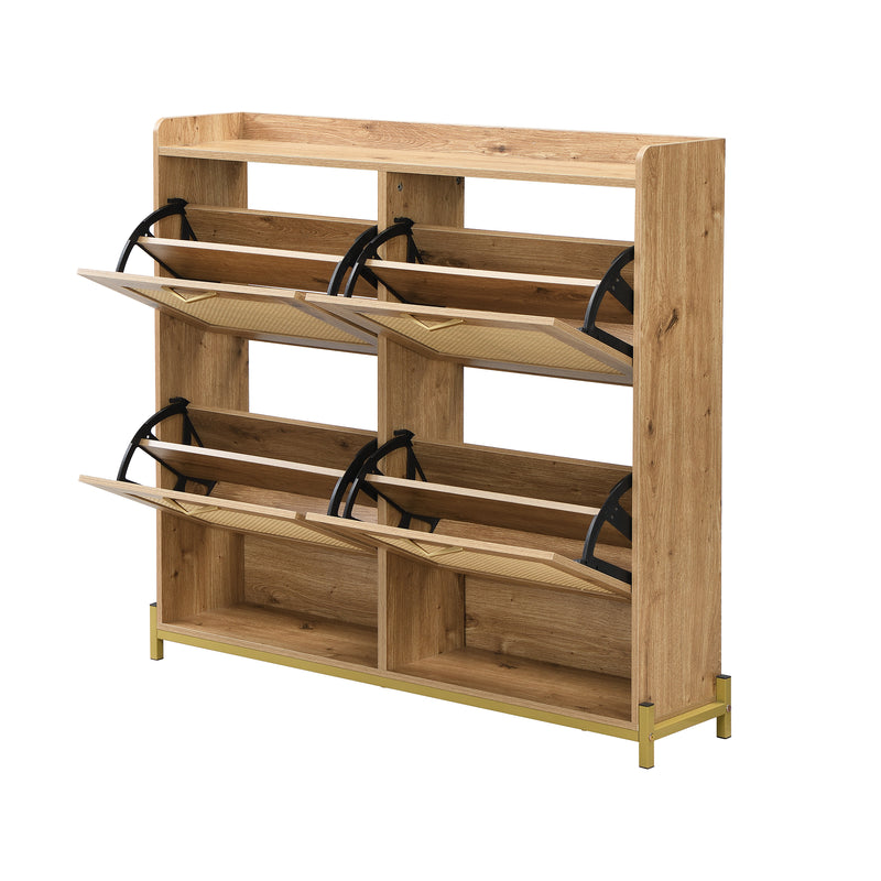 Meuble à chaussures effet bois et rotin MDF 4 portes battantes BRATAK