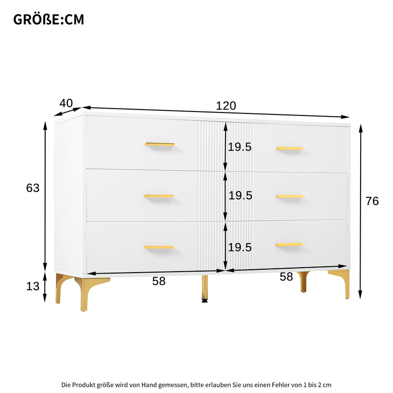 Commode blanche élégante à 6 tiroirs motif ondulé accents dorées BRAXUINS