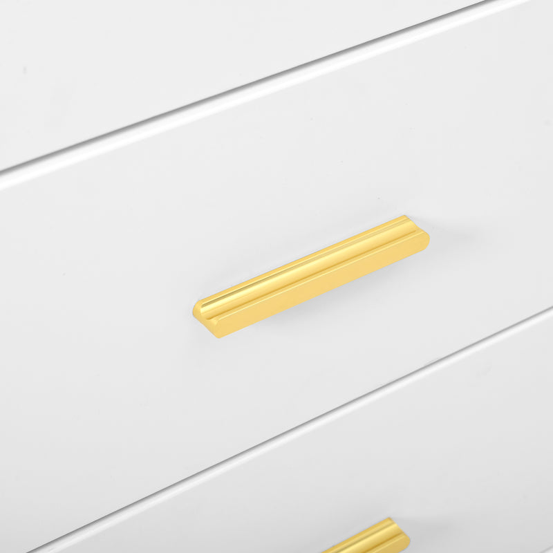 Commode blanche élégante à 6 tiroirs motif ondulé accents dorées BRAXUINS