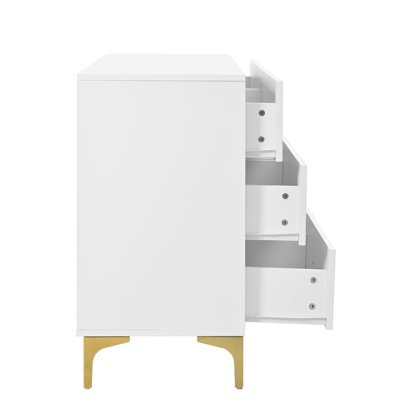 Commode blanche élégante à 6 tiroirs motif ondulé accents dorées BRAXUINS