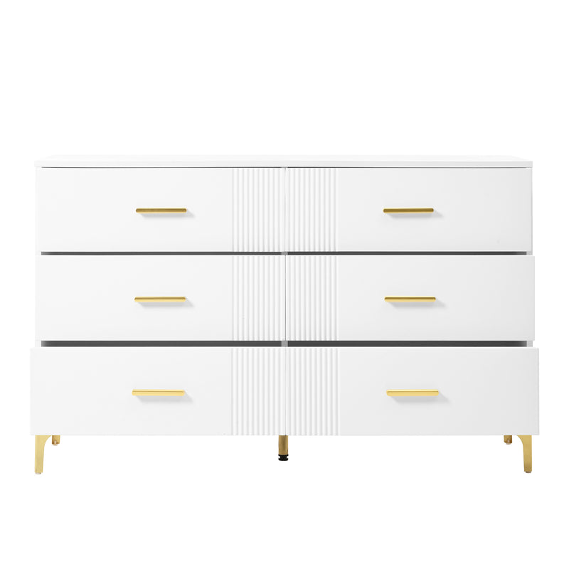 Commode blanche élégante à 6 tiroirs motif ondulé accents dorées BRAXUINS
