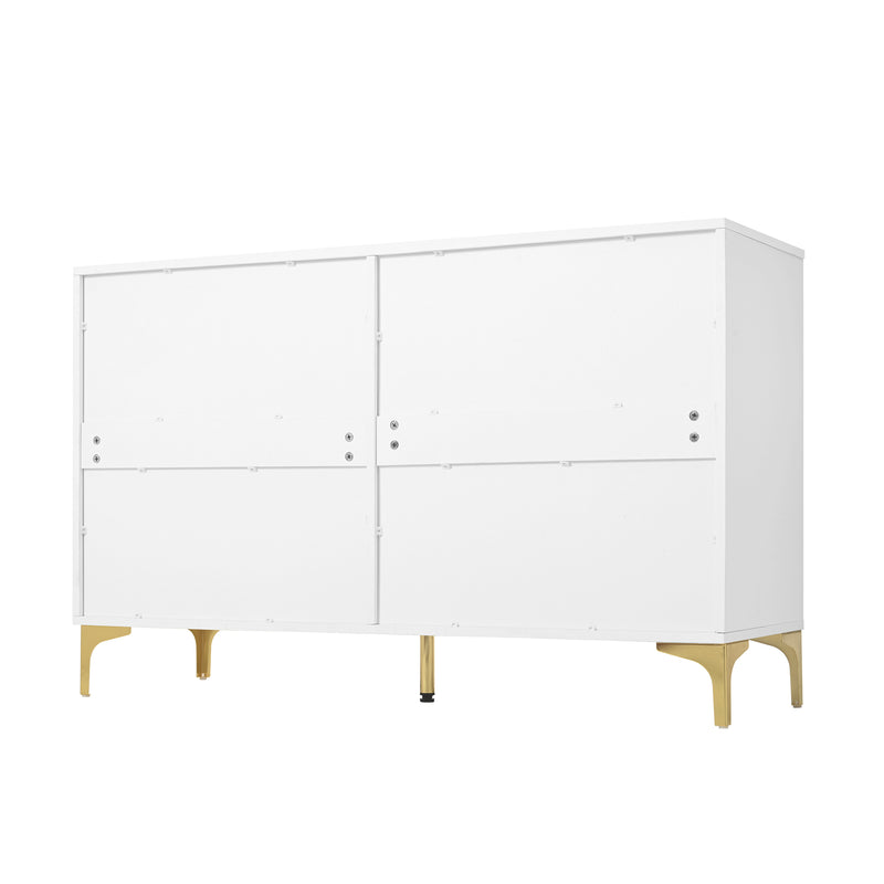 Commode blanche élégante à 6 tiroirs motif ondulé accents dorées BRAXUINS
