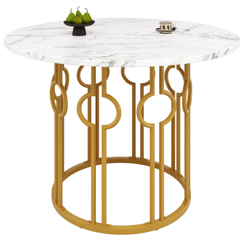 Table à manger ronde effet marble blanc et structure dorée 100x100cm BRIGVENS
