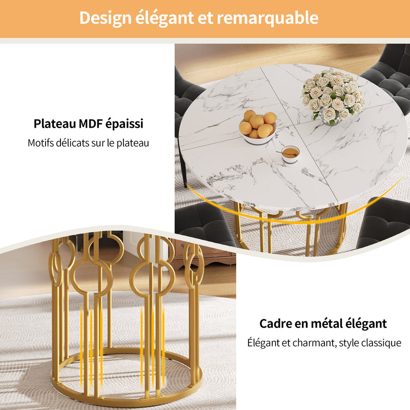 Table à manger ronde effet marble blanc et structure dorée 100x100cm BRIGVENS