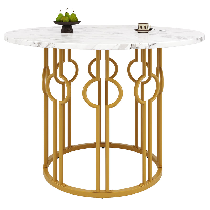 Table à manger ronde effet marble blanc et structure dorée 100x100cm BRIGVENS