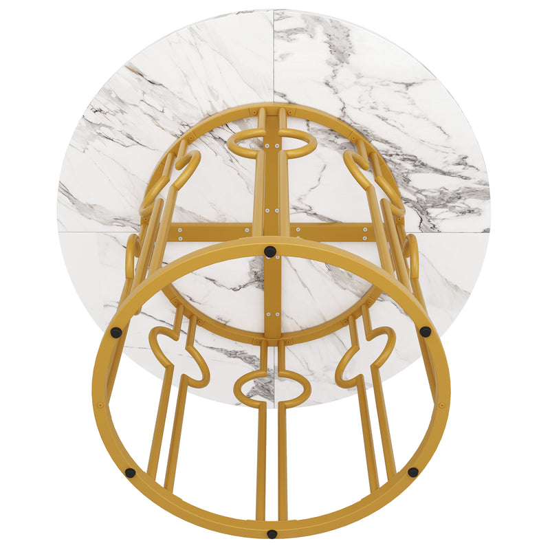 Table à manger ronde effet marble blanc et structure dorée 100x100cm BRIGVENS