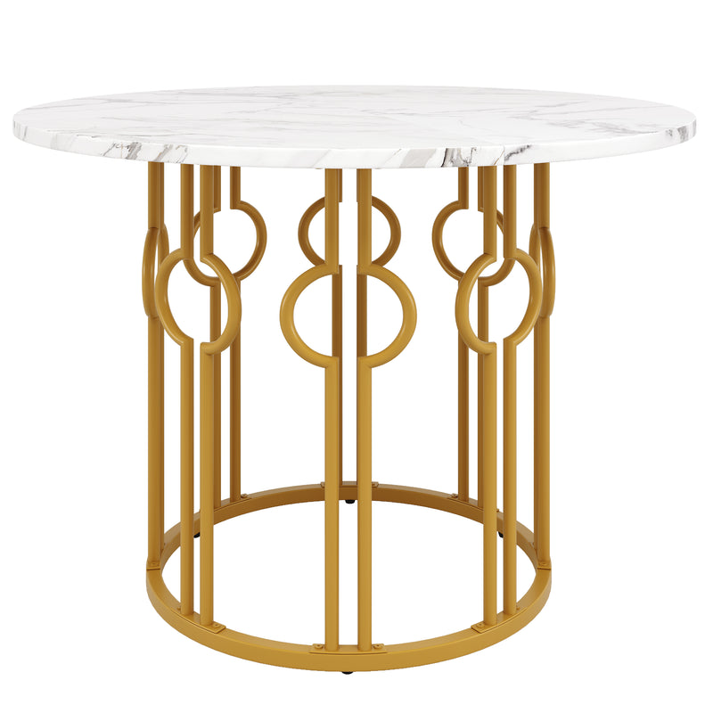 Table à manger ronde effet marble blanc et structure dorée 100x100cm BRIGVENS