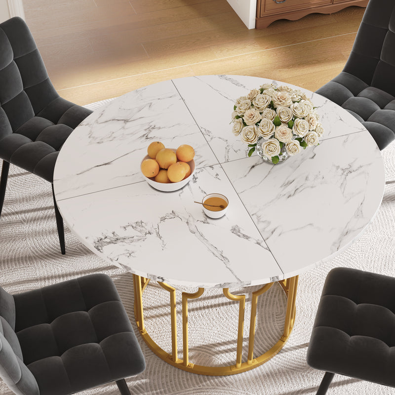 Table à manger ronde effet marble blanc et structure dorée 100x100cm BRIGVENS