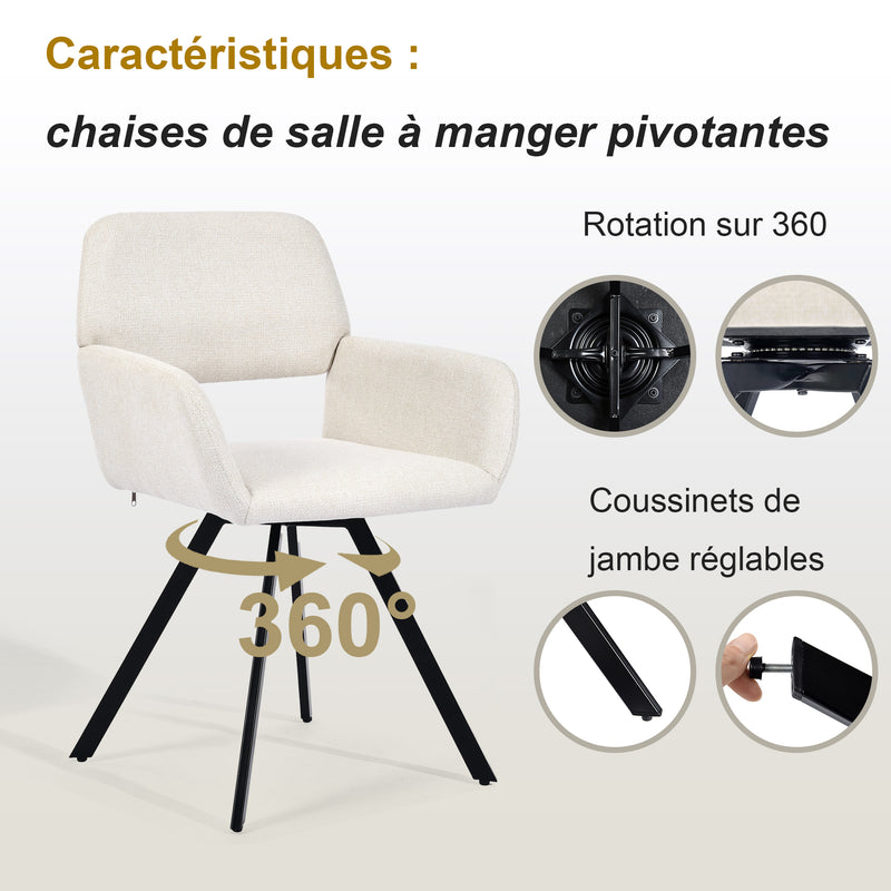 Lot de 2 chaises de salle à manger scandinaves rotative tissu beige CALIFORNIA KD BEIGE SWIVEL