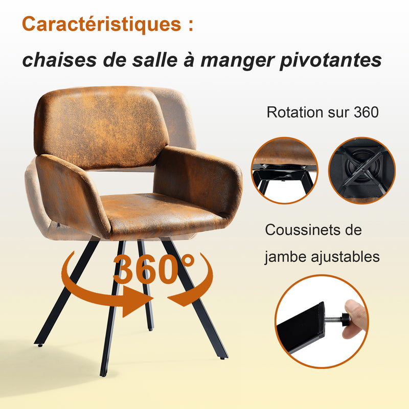 Lot de 2 chaises de salle à manger vintage pivotant tissu suède marron CALIFORNIA KD SUEDE BROWN SWIVEL