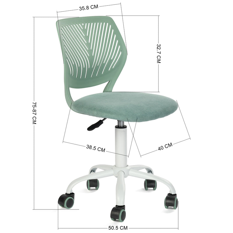 Chaise de bureau pour enfant vert sauge à roulettes CARNATION FABRIC AQUA