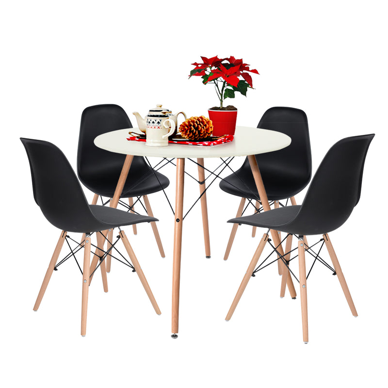 Ensemble table et 4 chaises de salle à manger scandinave blanc et noir pieds bois 80*80 CHAD + RICO