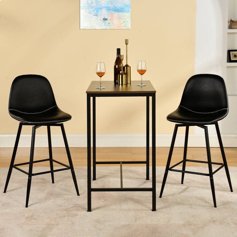 Lot de 2 tabourets de bar pivotants en PU noir de style industriel surpiqûres blancs CHARLTON COUNTER BLACK PU BLACK LEG 2PCS