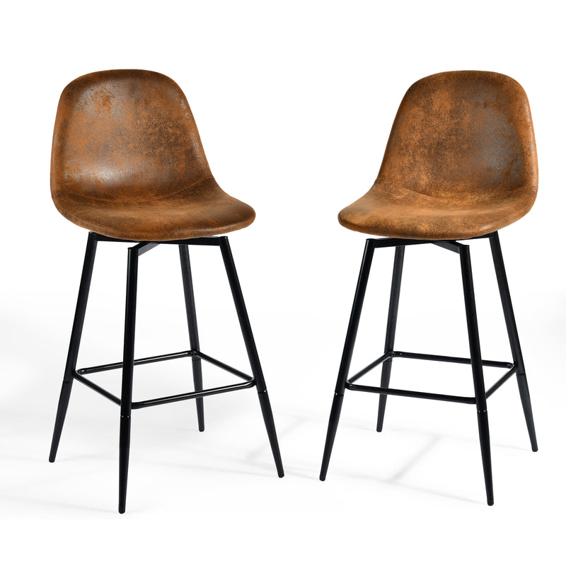 Lot de 2 tabourets de bar vintage pivotants en faux daim style industriel CHARLTON COUNTER SUEDE BROWN BLACK LEG 2PCS