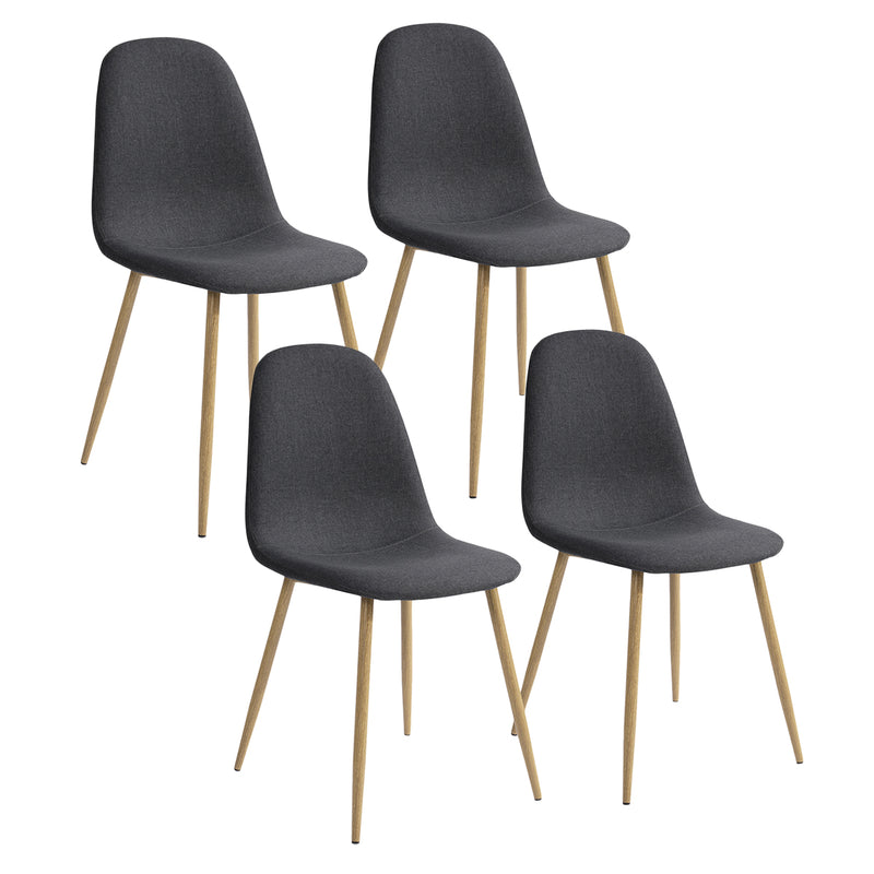 Set mit 4 skandinavischen Esszimmerstühlen, schwarzem Stoff, Beine in Holzoptik, CHARLTON BLACK B