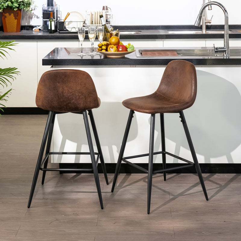 Lot de 2 tabourets de bar rétro vintage tissu suède marron pieds noir CHARLTON MIDBAR SUEDE BROWN A