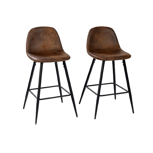 Lot de 2 tabourets de bar rétro vintage tissu suède marron pieds noir CHARLTON MIDBAR SUEDE BROWN A