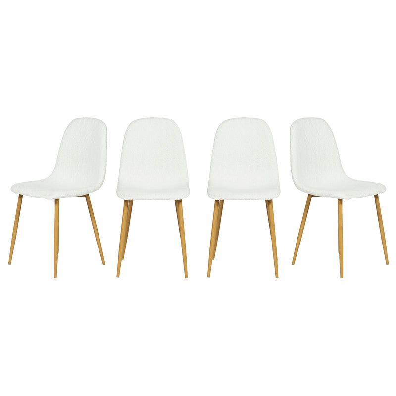 Lot de 4 chaises de salle à manger scandinaves tissu bouclette blanc pied bois CHARLTON SNOW WHITE