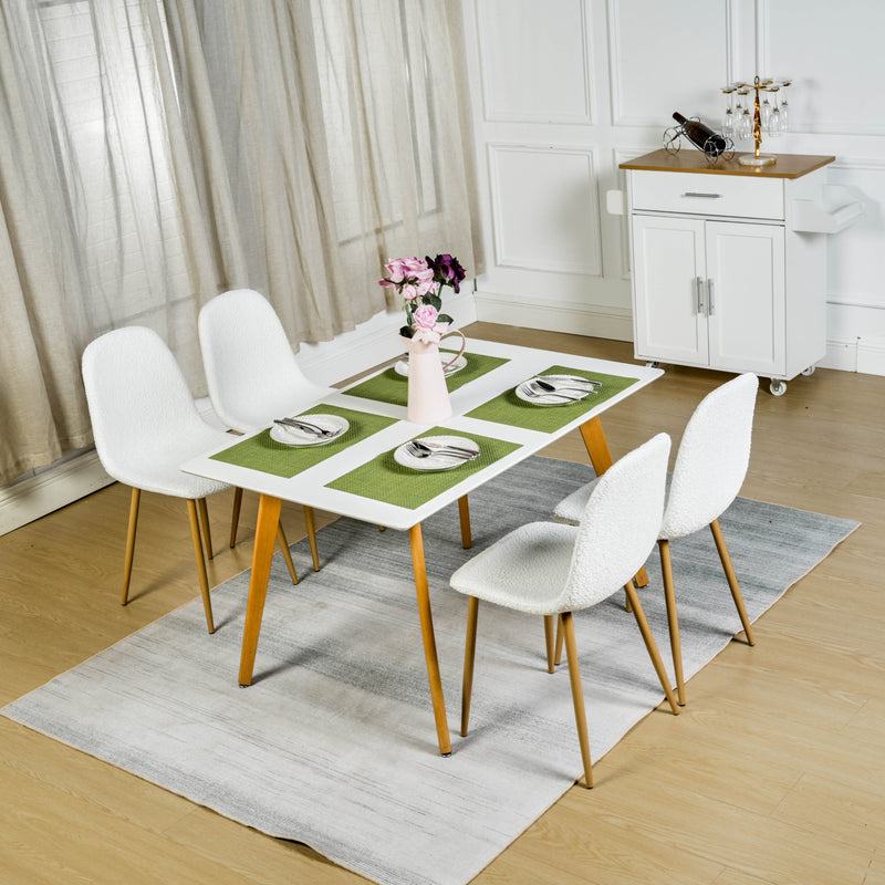 Lot de 4 chaises de salle à manger scandinaves tissu bouclette blanc pied bois CHARLTON SNOW WHITE