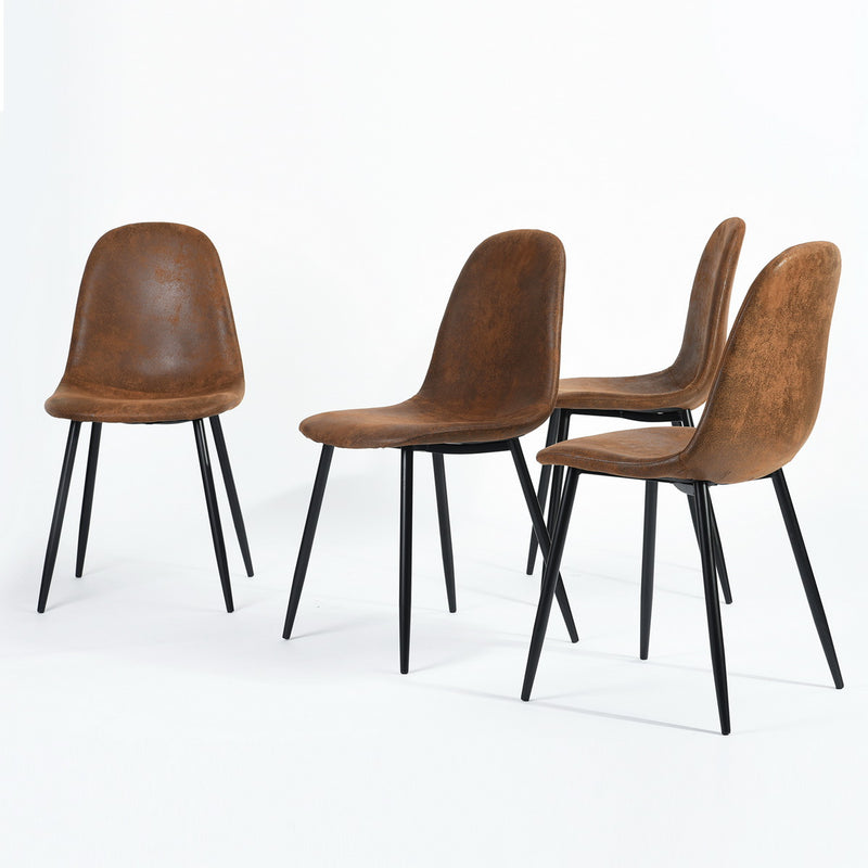 Rechteckiges Tischset und 4 skandinavische Vintage-Retro-braune Stühle LONDON SLIM + CHARLTON SUEDE BROWN