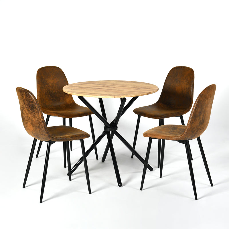 Ensemble table et 4 chaises de salle à manger style vintage rétro effet bois FONTANA KD 80CM DARK +CHARLTON SUEDE BROWN S FRXZ