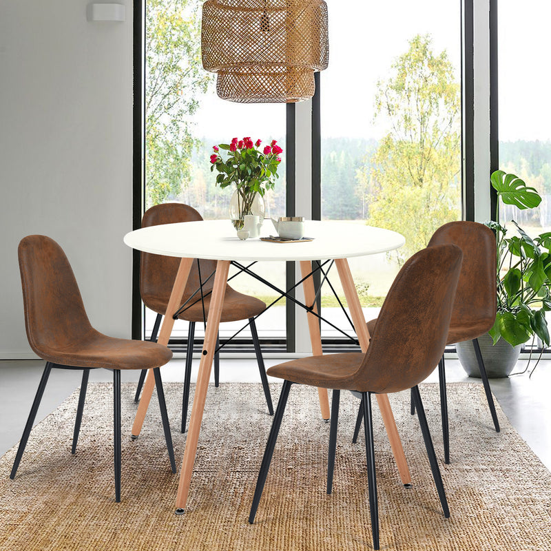 Ensemble table ronde et 4 chaises scandinave vintage rétro marron CHAD QS + CHARLTON SUEDE BROWN