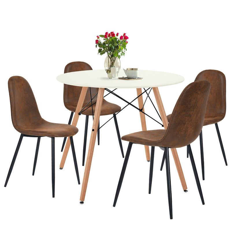 Ensemble table ronde et 4 chaises scandinave vintage rétro marron CHAD QS + CHARLTON SUEDE BROWN