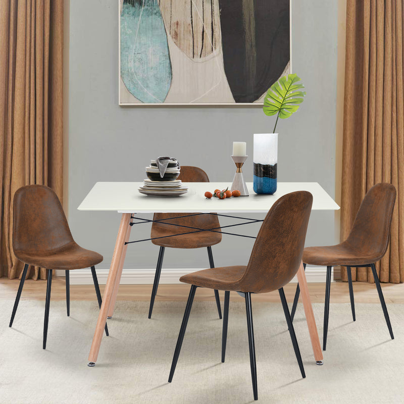 Ensemble table rectangulaire et 4 chaises scandinave vintage rétro marron LONDON SLIM + CHARLTON SUEDE BROWN
