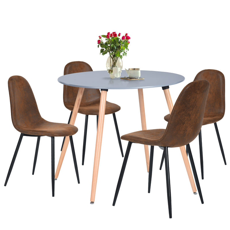 Set aus rundem Tisch und 4 braunen skandinavischen Vintage-Retro-Stühlen ROOKIE ROUND TOP GREY + CHARLTON SUEDE BROWN
